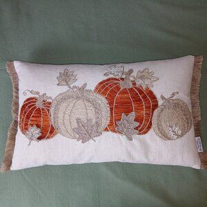 Haymarket Square Beaded & Embroidered Fall Pumpkin Accent Pillow - 14x24